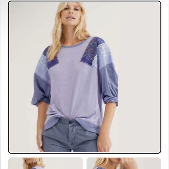 Free People Tops - People We The Feelin It Tee Cornflower Combo Size small oversized Purple.